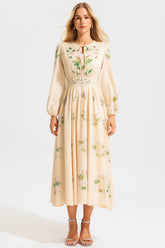 Floral Round Neck Long Sleeve Maxi Dress